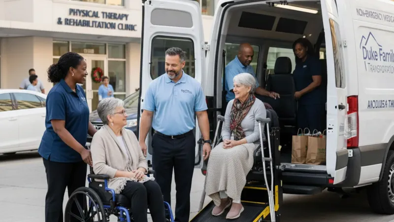 Patient being transported to medical appointment in accessible van